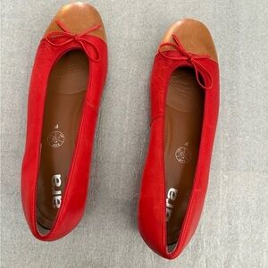 [US9.5] Ara Red Tan Women's Comfort Leather Ballet Flats